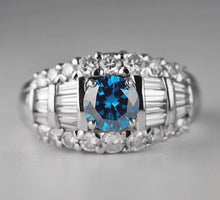 Load image into Gallery viewer, Vintage Platinum 1.93ctw Blue Diamond Cluster ring - $12300 Appraisal
