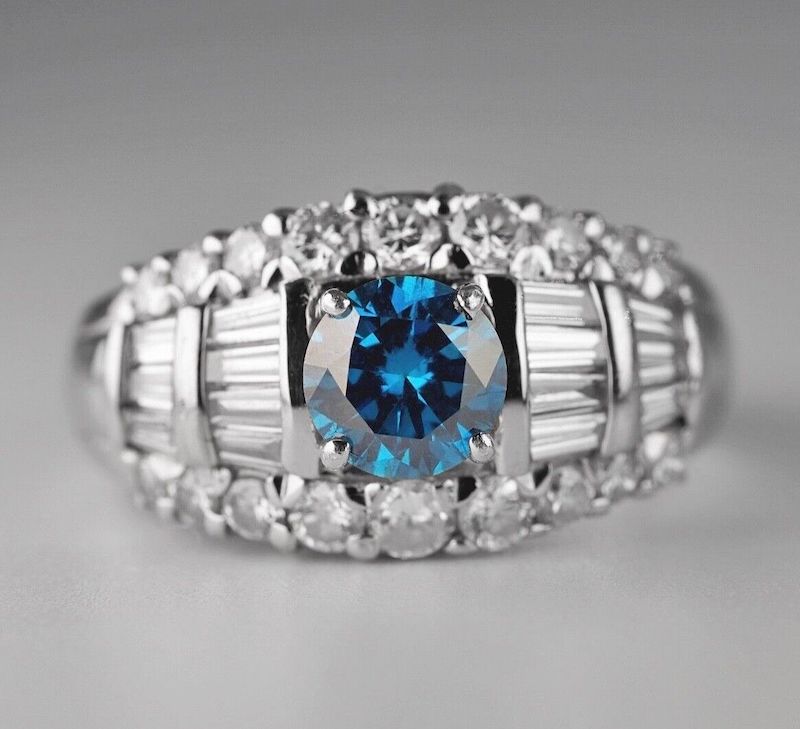 Vintage Platinum 1.93ctw Blue Diamond Cluster ring - $12300 Appraisal