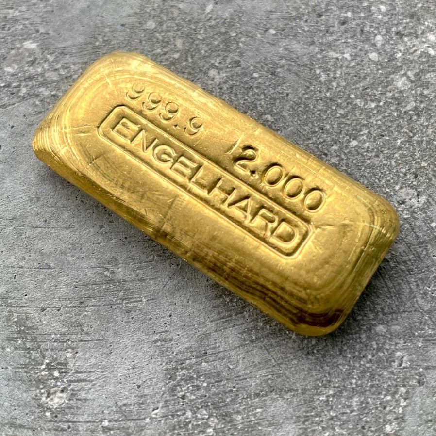 Engelhard 2 oz Gold Poured Bar .9999 2oz - Very attractive condition! Pour Lines