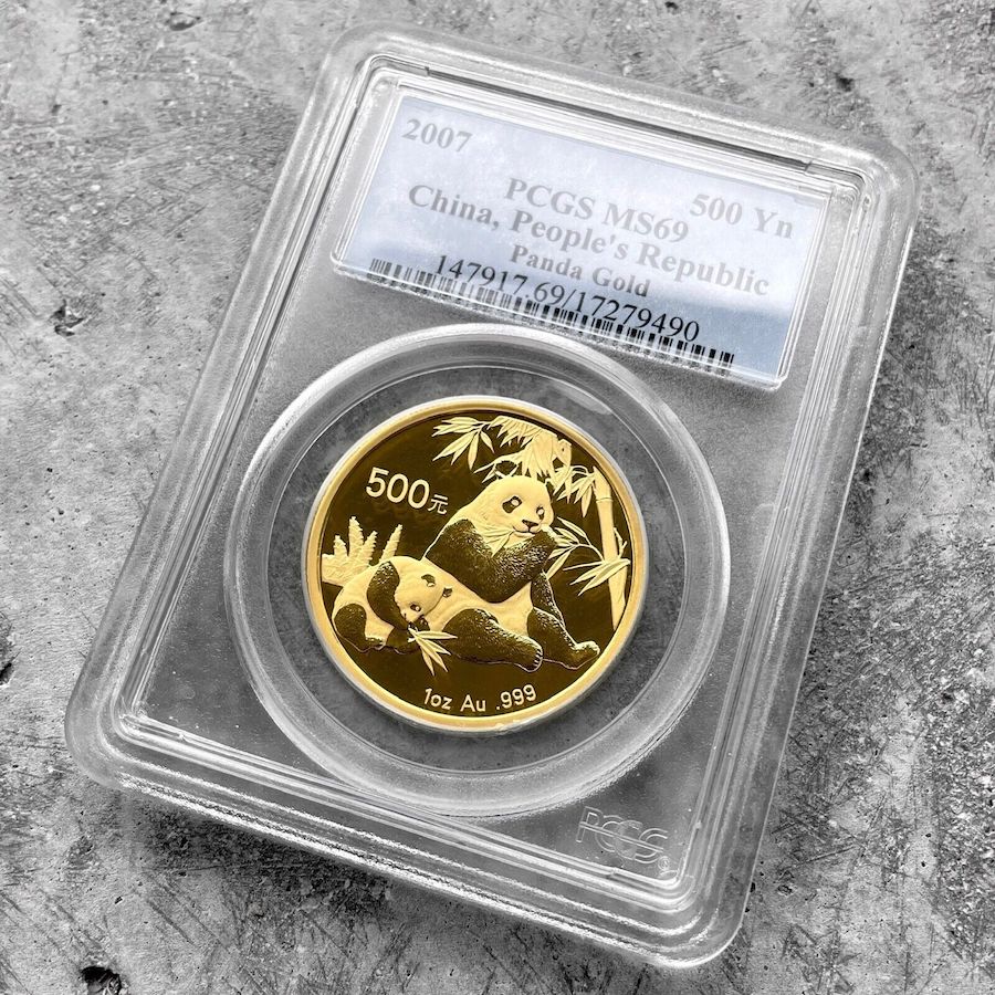 2007 Large Date Gold Panda 1 oz China Gold .999+ Fine 500 Yuan - PCGS MS 69