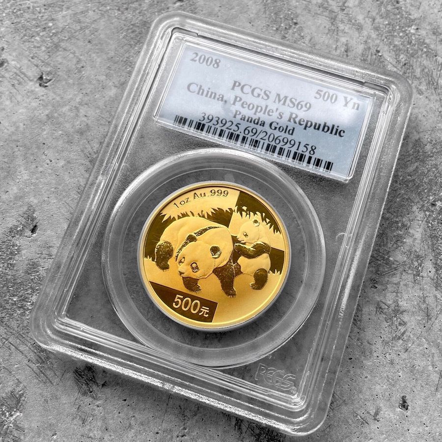 2008 Large Date Gold Panda 1 oz China Gold .999+ Fine 500 Yuan - PCGS MS 69