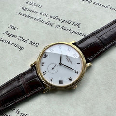 Vintage Patek Philippe Calatrava Gold 3919J Porcelain dial with Box + Extracts