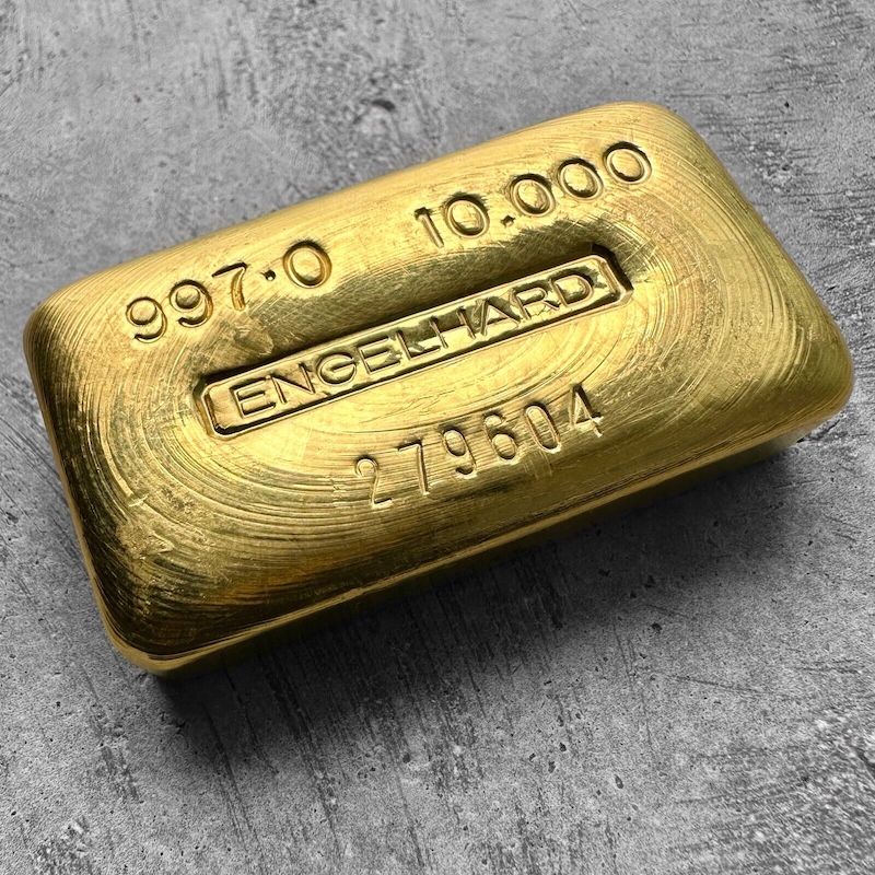 Engelhard 10 oz Gold Poured Bar .9970 10oz - Early Version - stunning pour lines