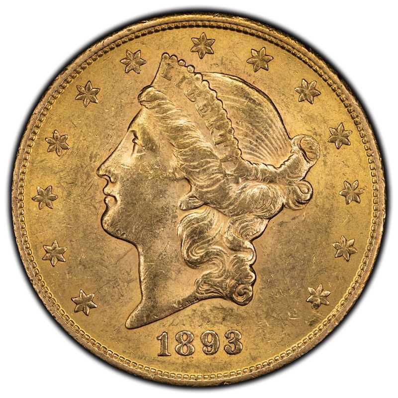 1893 United States $20 Liberty Double Eagle Gold Coin - Attractive!