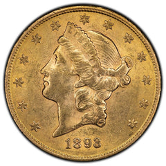 1893 United States $20 Liberty Double Eagle Gold Coin - Attractive!