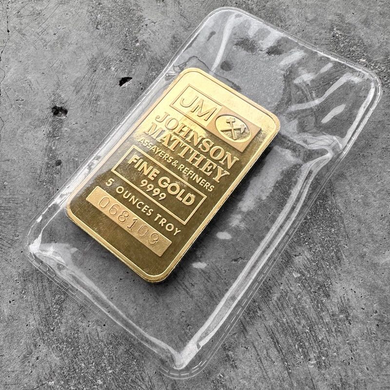Vintage Johnson Matthey 5 oz Gold stuck Bar .9999 5oz - Large Seal
