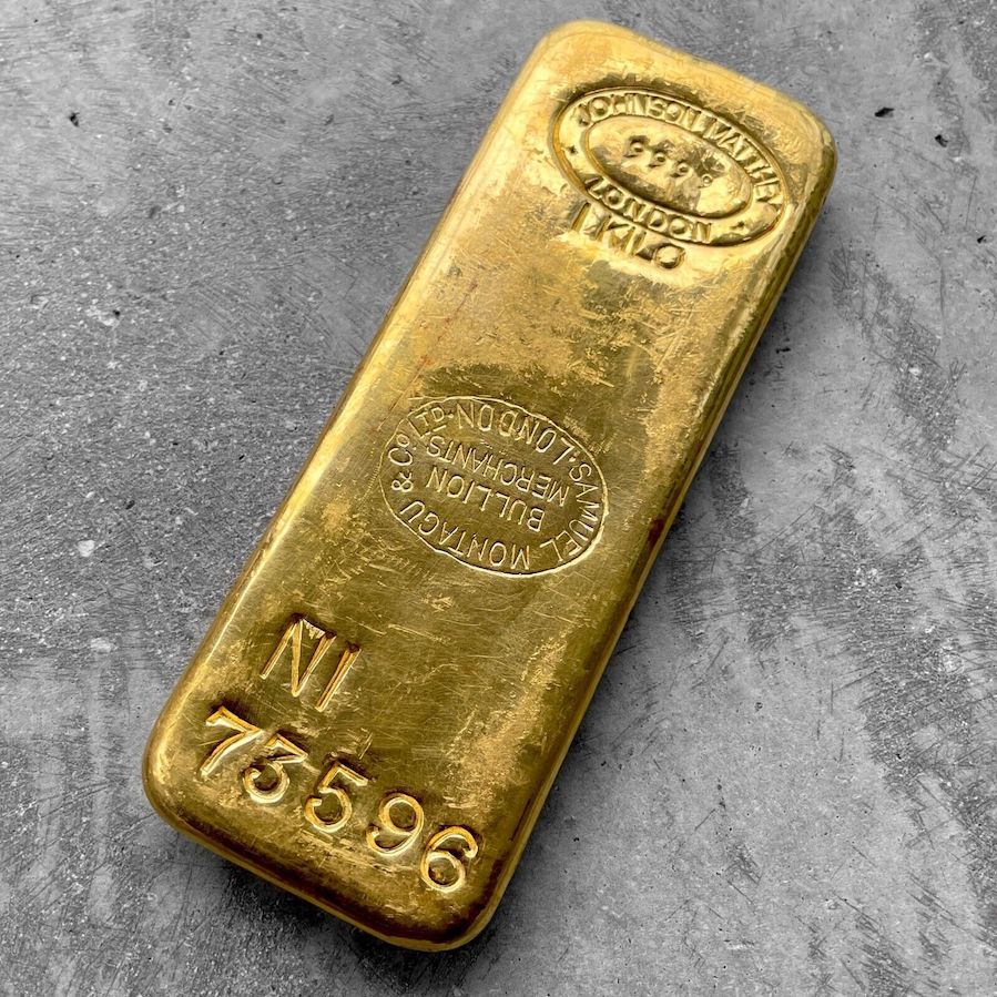 Johnson Matthey London Kilo Gold Poured Bar .9999 Samuel Montagu & Co London