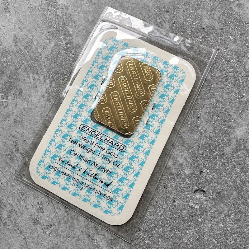 Vintage Engelhard 1 oz Gold Bar .9999 1oz - Sealed in Assay Card