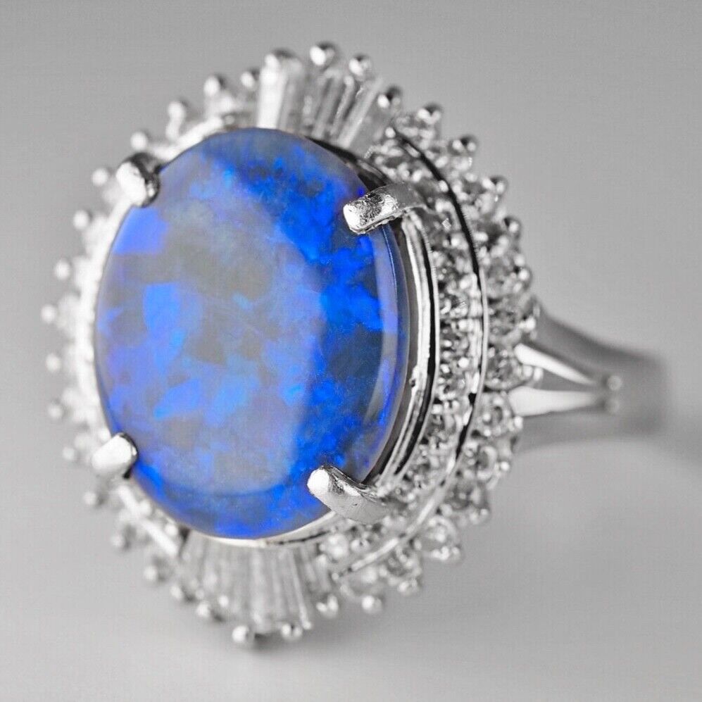 Vintage Platinum Natural 4.3ct Black Opal Diamond cocktail ring $7700 Appraisal