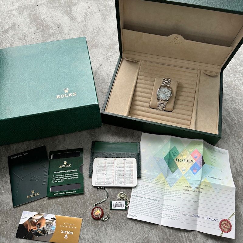 36mm Rolex Platinum President 118206 Glacier Blue Dial – Serviced - Box + Papers