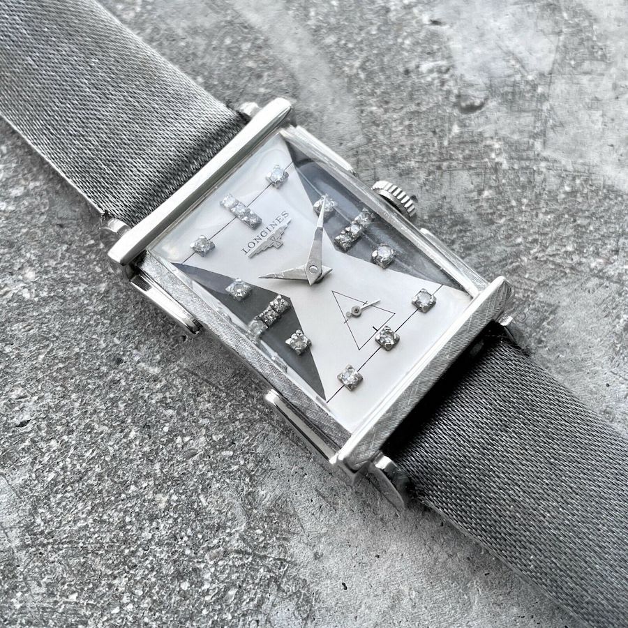 1950s Vintage Mens Longines White Gold Manual Wind - Diamond Dial - Advocate