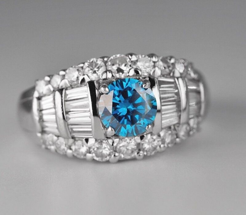 Vintage Platinum 1.93ctw Blue Diamond Cluster ring - $12300 Appraisal