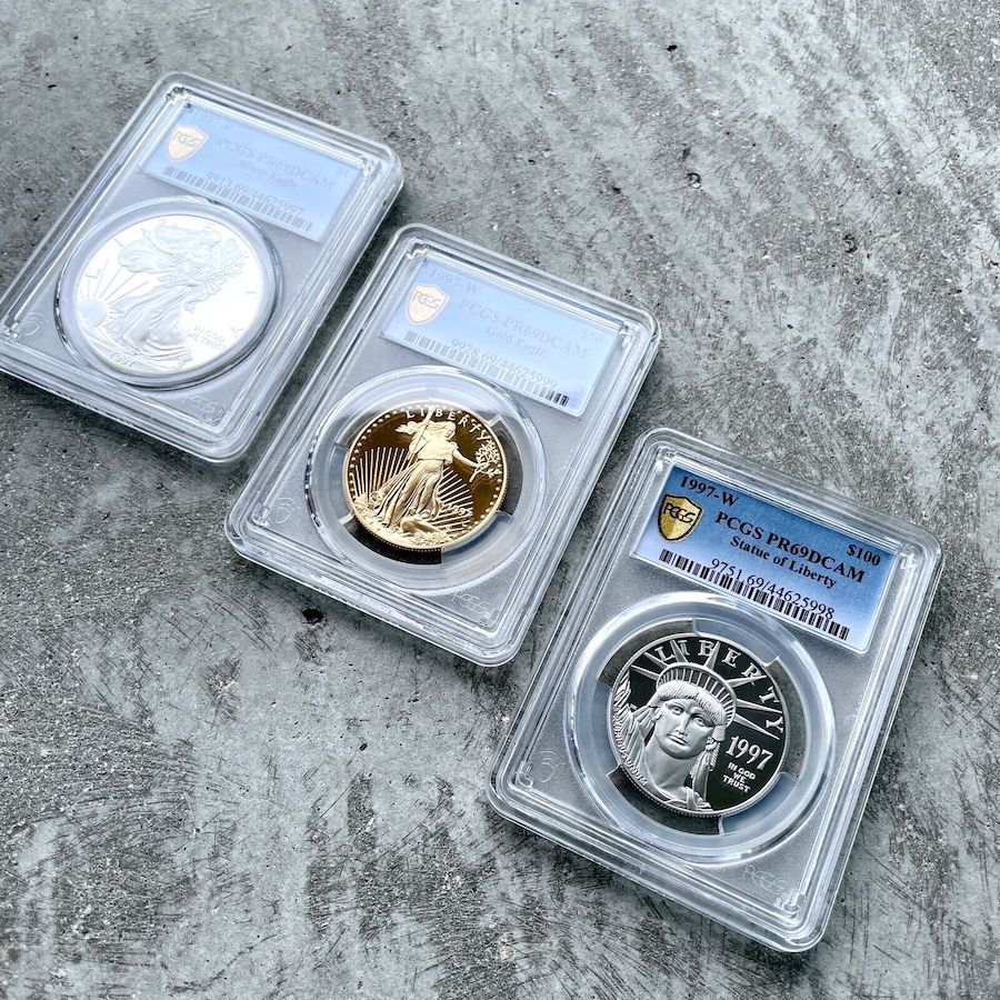 1997 American Eagle Platinum Gold Silver 3 coin Liberty set PCGS PF 69 DCAM