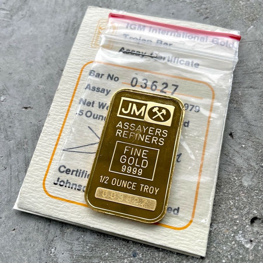 1979 Johnson Matthey 1/2 oz Gold Bar .9999 .5 oz - The Trojan Horse Bar