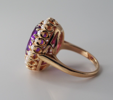 Load image into Gallery viewer, Vintage solid 10K yellow gold Amethyst and Seed Pearl statement ring
