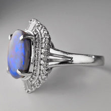 Load image into Gallery viewer, Vintage Platinum Natural 4.3ct Black Opal Diamond cocktail ring $7700 Appraisal
