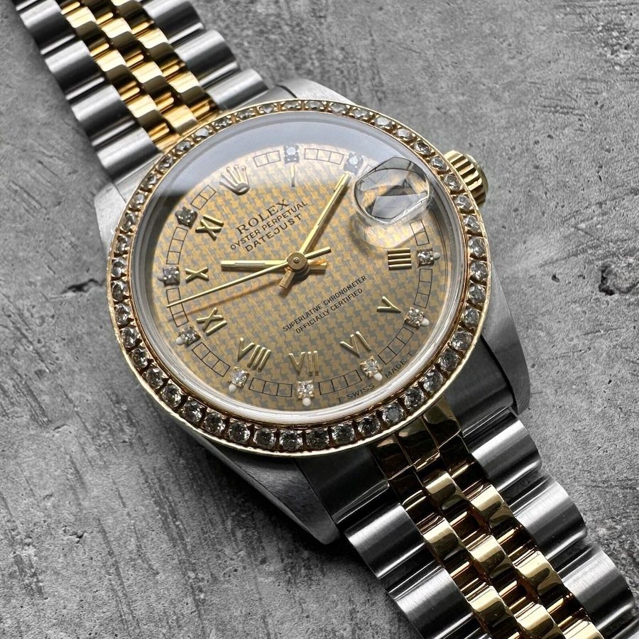 Rolex 68173 Two Tone Datejust - Original Diamond bezel and Houndstooth Dial