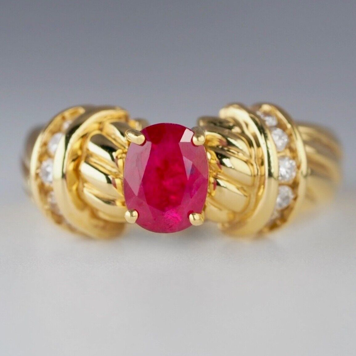 Solid 18k Yellow Gold 1.31 ct Ruby + Natural Diamond ring - $7025 Appraisal