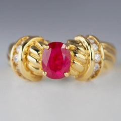 Solid 18k Yellow Gold 1.31 ct Ruby + Natural Diamond ring - $7025 Appraisal