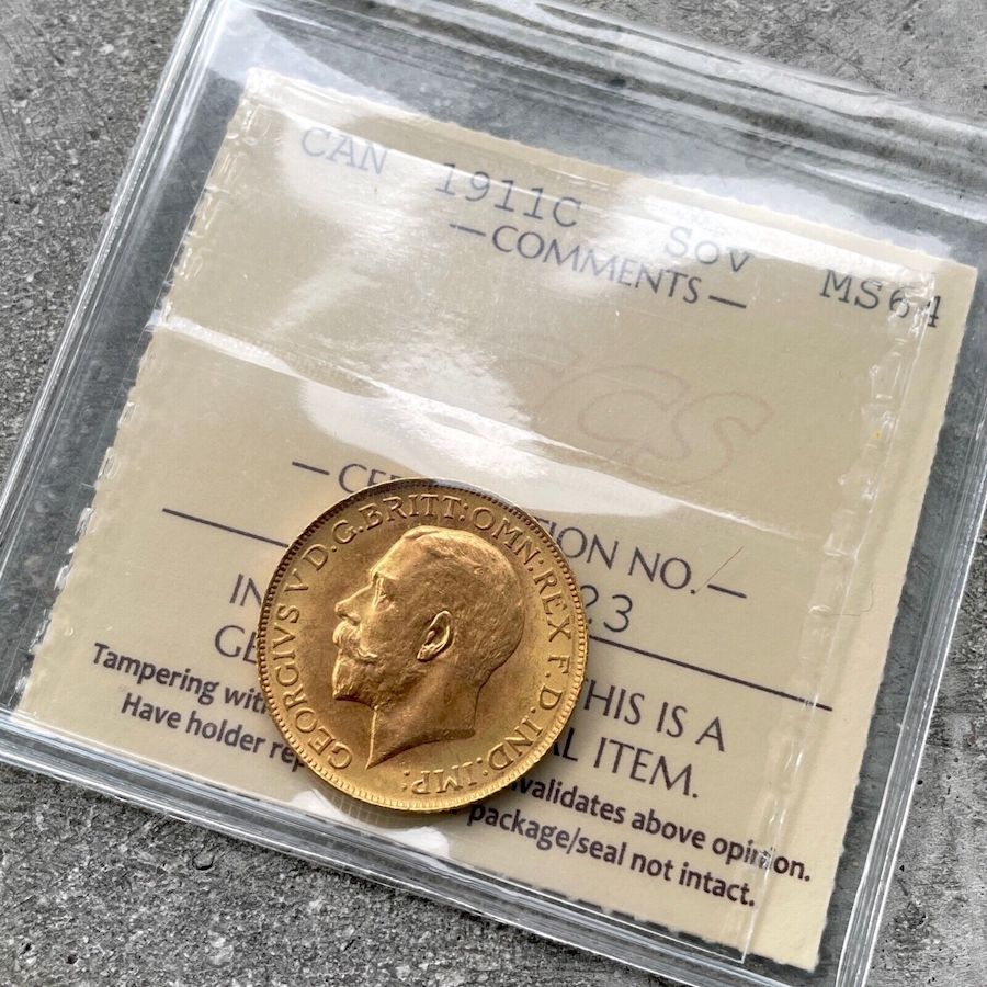 1911 C Canada Sovereign Gold Coin - ICCS MS 64