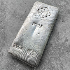 Vintage 20 oz .999 Silver Johnson Matthey Poured bar - Nice pour lines
