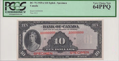 1935 Canada English $10 Specimen BC-7S PCGS 64PPQ