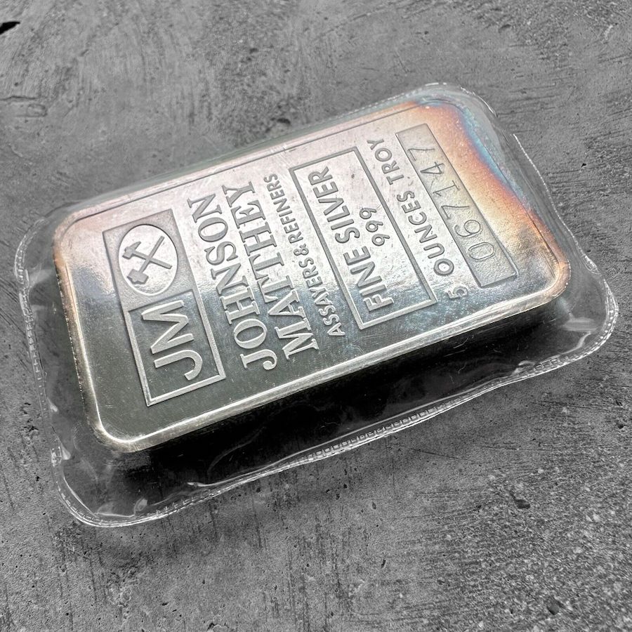 Vintage 5 oz Johnson Matthey .999 Silver 5oz Logo – Sealed - Rainbow Toning