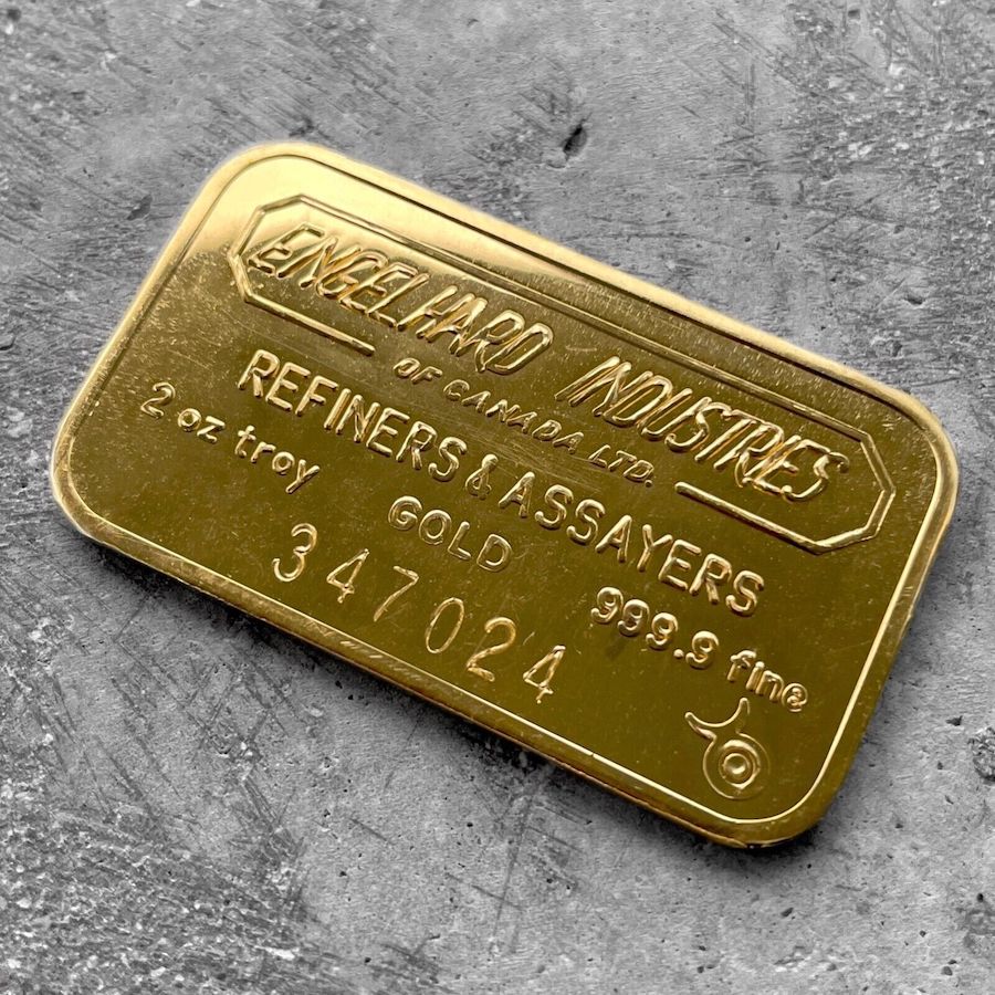 Vintage Engelhard Industries Canada 2 oz Gold stuck Bar .9999 2oz - Attractive