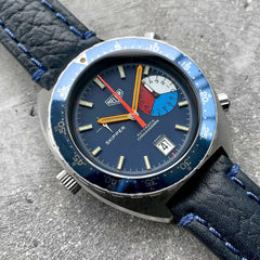 Vintage Heuer Skipper 15630 Cal 15 Stunning Unpolished Condition with Blue Dial