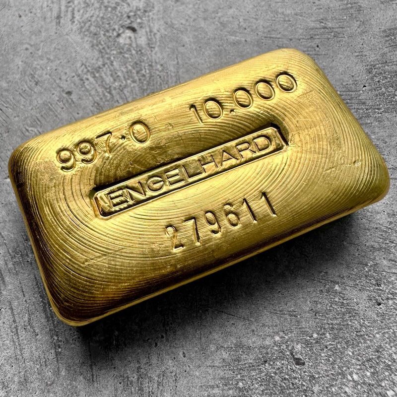 Engelhard 10 oz Gold Poured Bar .9970 10oz - Early Version - stunning pour lines