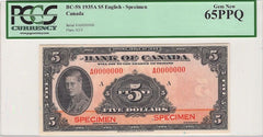 1935 Canada English $2 Specimen BC-5S PCGS Gem New 65PPQ