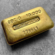 Load image into Gallery viewer, Engelhard 10 oz Gold Poured Bar .9970 10oz - Early Version - stunning pour lines
