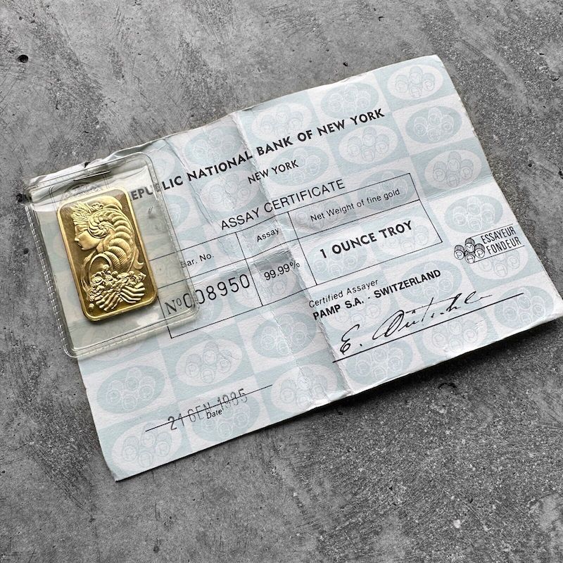 1985 Camp Suisse Republic National Bank New York 1 oz Gold Bar .9999 1oz