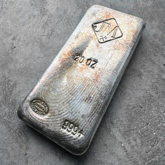 Vintage 20 oz .999 Silver Johnson Matthey Poured bar Pretty Pour lines + Toning