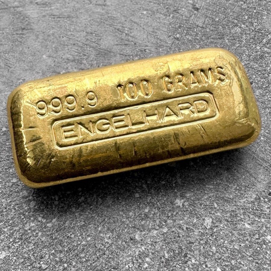 Vintage Engelhard Gold Poured Bar .9999 - 100 Gram - No Serial - Attractive!