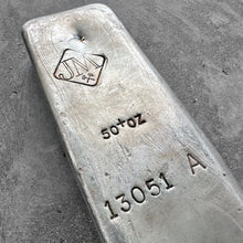Load image into Gallery viewer, 50 oz .999 Silver Johnson Matthey Poured bar - A Serial - Misplaced JM logo
