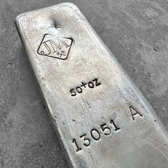 50 oz .999 Silver Johnson Matthey Poured bar - A Serial - Misplaced JM logo