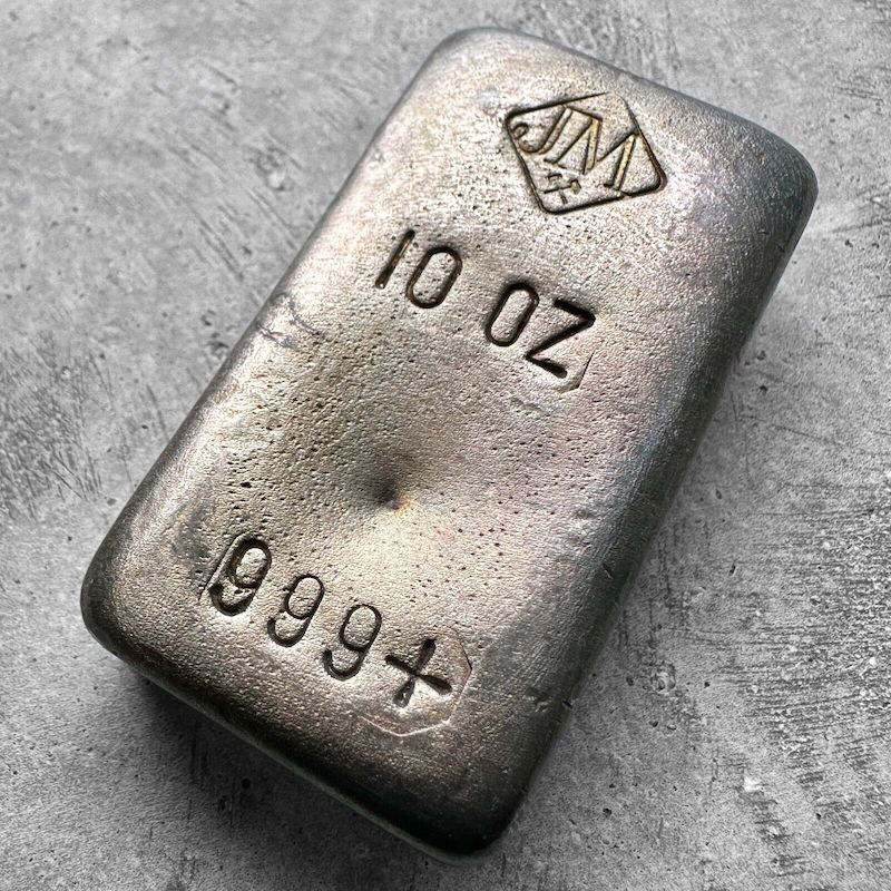 10 oz .999 Silver Johnson Matthey Poured JM bar - Toner Bar - Nice Pour lines