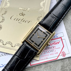 1992 Tank De Must Cartier 681006 Quartz gold plated Grey Dial - Original Papers