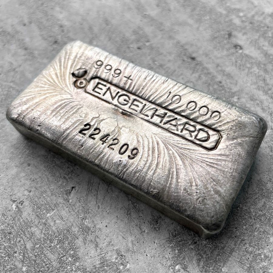 Vintage 10 oz .999 Silver Engelhard Poured bar - Attractive pour lines