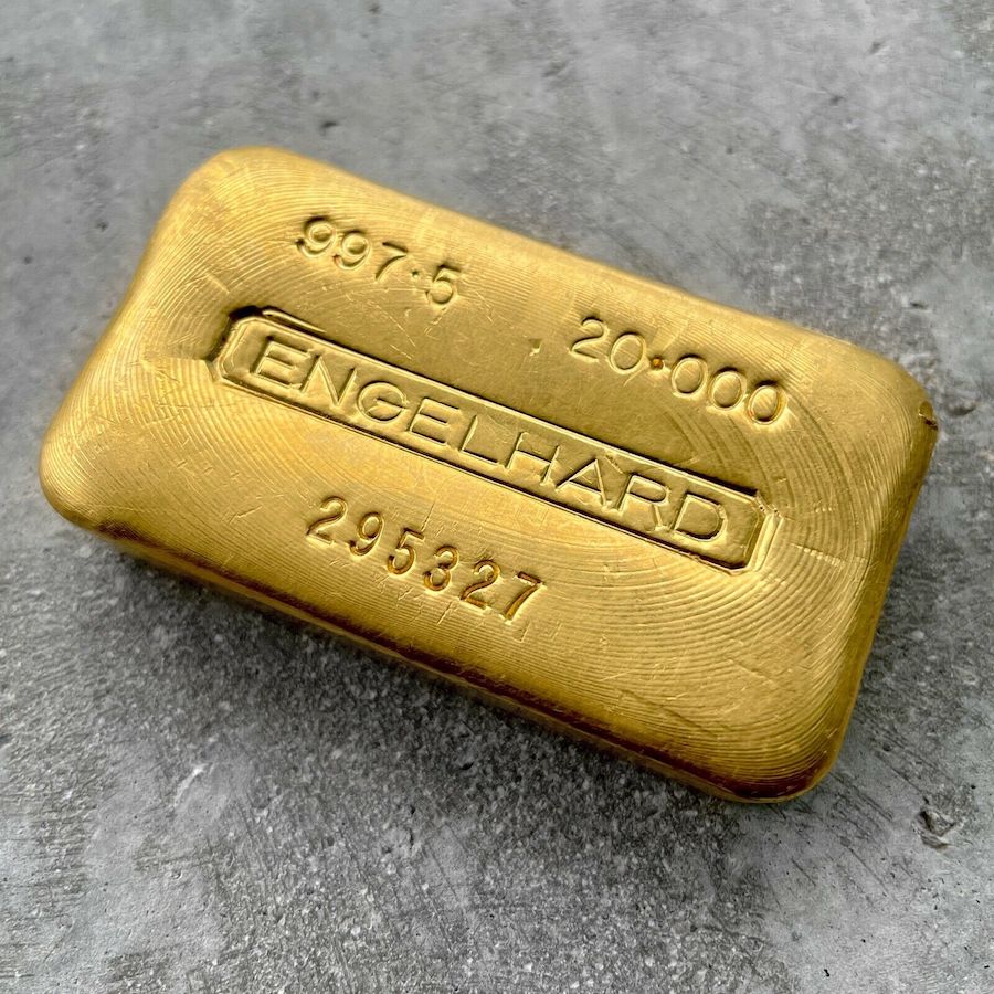Engelhard 20 oz Gold Poured Bar .9975 20oz - Pretty Pour Lines