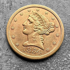 1854 0 Gold $5 Dollar Liberty Half Eagle coin - New Orleans Mint