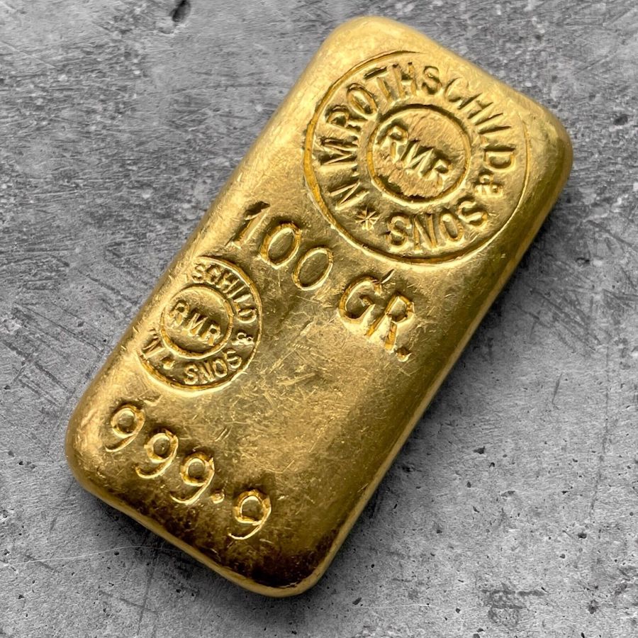 Rothschild Gold Poured Bar 100 gram .9999 Fine - 3.215 oz