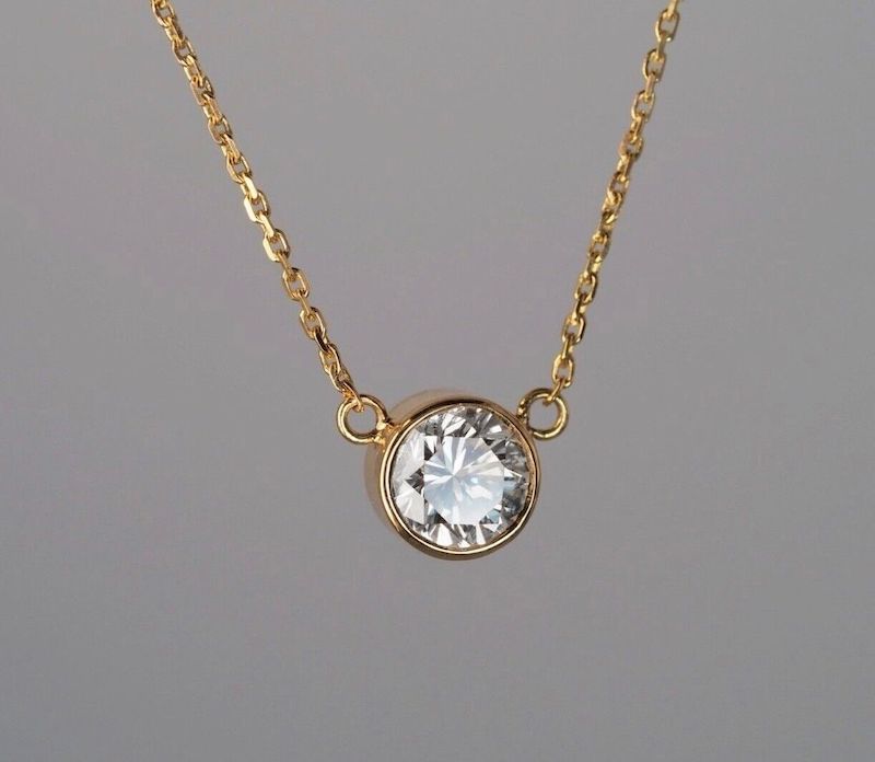 Solid 14K gold 0.88ct VVS2 Natural Diamond bezel set Solitaire Necklace $9800