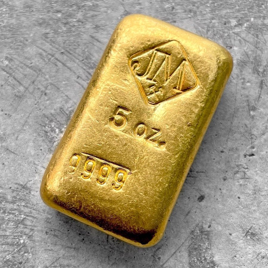 Johnson Matthey 5 oz Gold Poured Bar .9999 5oz