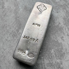 50 oz .999 Silver Johnson Matthey Poured bar - A Serial - Low Number