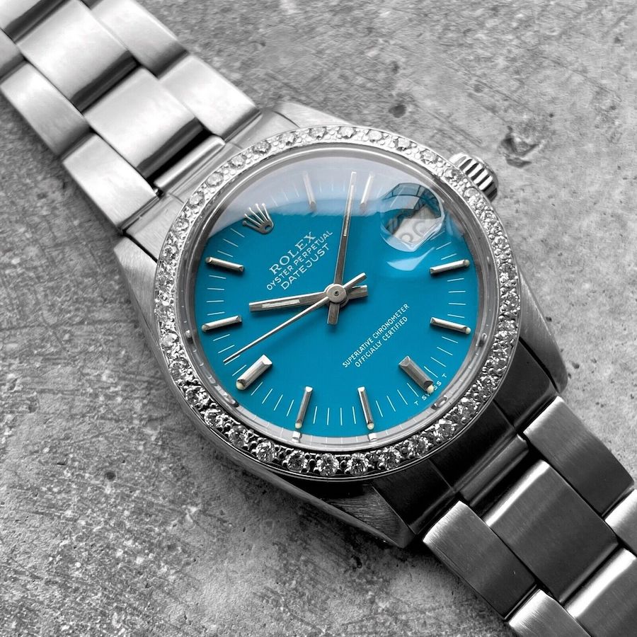 31mm Rolex 6824 Stainless Ladies Datejust Diamond Bezel Custom Tiffany Blue Dial