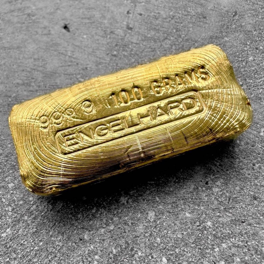 Vintage Engelhard 3.215 oz Gold Poured Bar .9999 - 100 Gram -Stunning Pour Lines