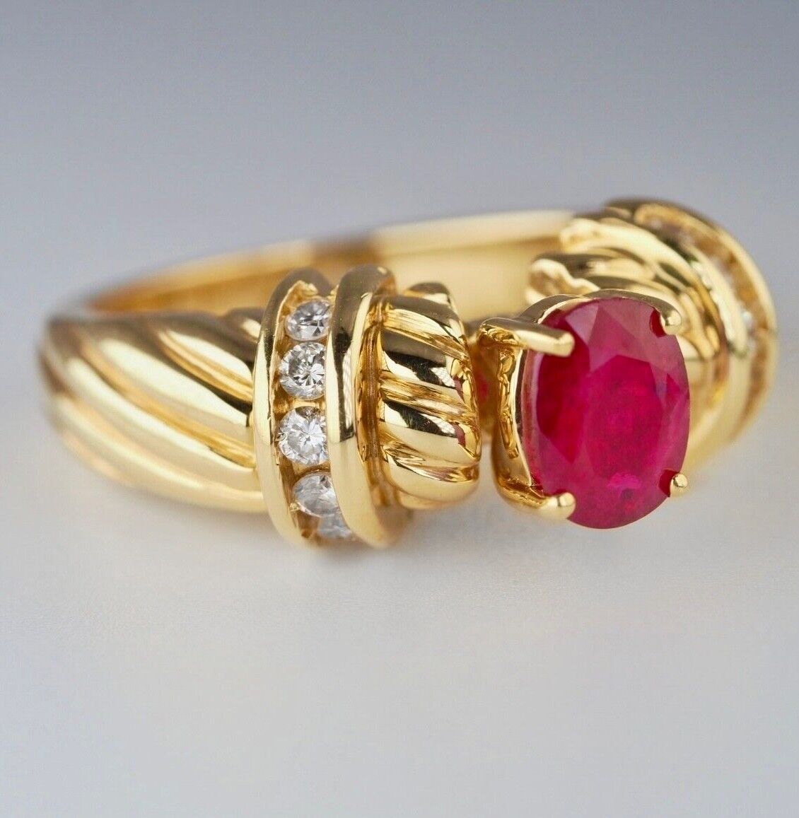 Solid 18k Yellow Gold 1.31 ct Ruby + Natural Diamond ring - $7025 Appraisal