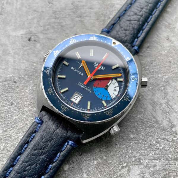 Vintage Heuer Skipper 15630 Cal 15 Stunning Unpolished Condition with Blue Dial